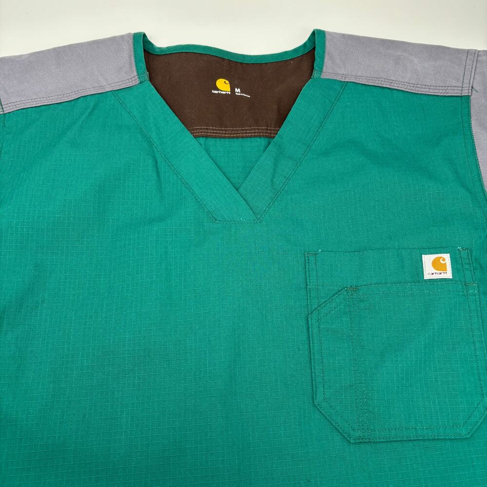 Carhartt Mens Medium Green Gray Ripstop Pocket Short Sleeve Scrub Top